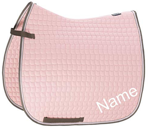 Eskadron powderrose Cotton Pony Dressur-Schabracke mit individuellem Namen Bestickt, Schriftart:Zürich Calligraph (Schreibschrift), Garnfarbe Maderia:Mint 1702