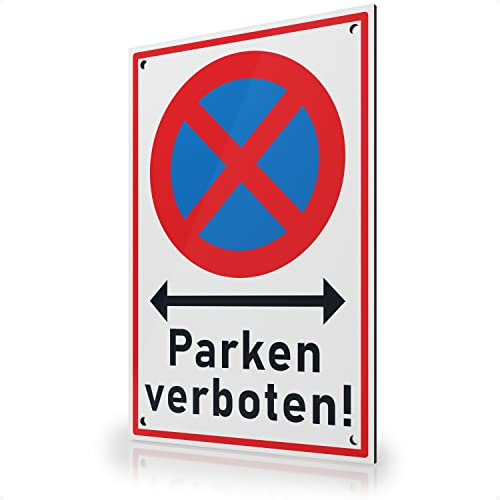 FLAGLY Premium Parken verboten Schild 30x20cm aus 3mm Alu Dibond inkl. Bohrungen MADE IN GERMANY - stabiles Hinweisschild/Warnschild, wetterfest & UV-beständig