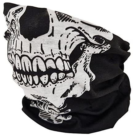 Skull Scarf Tube Black Snood Soft Warm Winter Washable Neck Elastic Tubular Gaiter Face Mask Seamless Multifunctional Unisex Stretchy Bandana Cover Headband for Sports Hiking Cycling Motorcycles