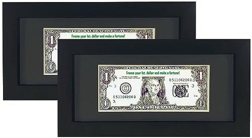 Gold Home Rahmen für First Dollar Bill mit schwarzer Matte oder 10,2 x 22,9 cm großer Business-Lizenzrahmen ohne Passepartout, Echtglas, Staffelei-Ständer und Wandaufhängung, 2 Stück