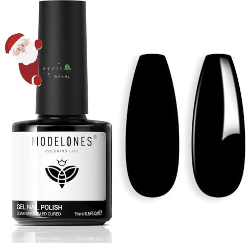 modelones UV Nagellack Schwarz, 15 ML Gel Nagellack,Soak Off für UV Nagellampe Langlebige Maniküre Nagelgellack Soak Off Nail Gel Polish Nail Art DIY