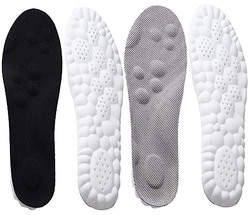 2 Paar Orthopädische Einlegesohlen mit Memory Foam – Stoßdämpfend, Atmungsaktiv & Arch Support für Sport, Arbeit und Alltag (Herren/Damen)(45-46, Schwarz+Grau)