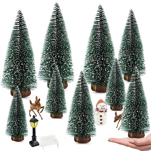 Tisch Tannenbaum Klein Miniatur,Mini Weihnachtsbaum, Mini Christbaum Tree, Weihnachtsbaum Schnee Klein, Für Weihnachtsdeko, Tischdeko, Schaufenster, Weihnachten Neujahr Party,10/15 /20 cm, 9 Stück