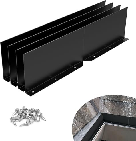 Flamorrow 4 Stück Aluminium-Regenrinnen-Spritzschutz, faltbar, Regenwasser-Dachrinnenschutz mit Schrauben, biegbarer Dach-Regenumsteller für Haus, flache Schindeldächer, Tal, Ecke, schwarz
