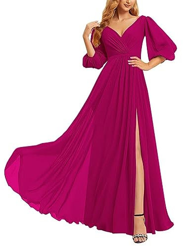 Vestidos de dama de honor para mujer, con hombros descubiertos, vestido de noche para invitada de boda, fucsia, 40