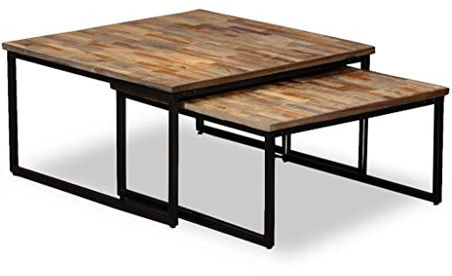 BaraSh Satztisch Couchtisch-Set 2-TLG. Recyceltes Teak Massiv Wohnzimmertisch Couchtisch Set Coffee Table Satztisch Nesting Couchtisch