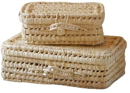 Home Maison Valisette hoja de palmera – Caja de almacenamiento de palmera – 40 x 27 x 15 cm – Artesanía marroquí – Color natural