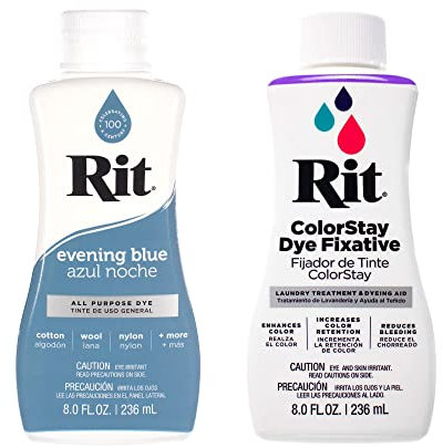 Rit Dye - Tinte líquido para tela de 8 onzas para ropa, decoración y manualidades, color azul noche con fijador de color
