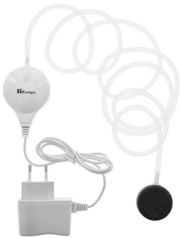 VIALIA Aquarium Luftpumpe 18 L/h, 33dB leise, rund, Mini Sauerstoffpumpe mit Luftschlauch und Sprudelstein, Aquarium Zubehör, für Nano Aquarien bis zu 40L