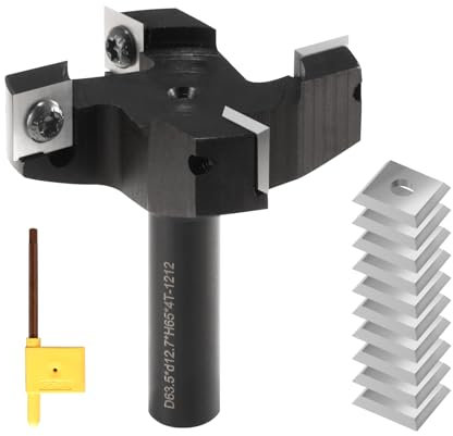 Trvoxviq 1/2'' Shank Spoilboard Surfacing CNC Router Bit, 4-Flute 12.7mm Planning Bit Carbide Slab Flattening Router Bit Milling Cutter with 10 PCS Indexable Insert(12x12x1.5mm, 35°)for Wood Planing