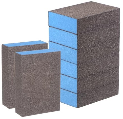 sourcing map 8pcs Sanding Sponge Blocks #120 (400 Grits) Wet/Dry Hand Sanding Sponges, 100x70x25mm Foam Sanding Block Pad for Polishing Kitchen Metal Wood Drywall Furniture, Brown&Blue
