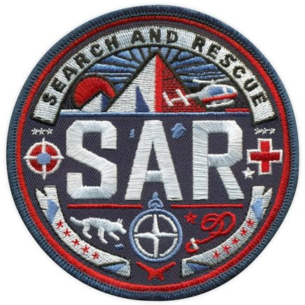 SAR – Search and Rescue – schwarzes VeIcro/Klettverschluss-Rückseite – bestickter Aufnäher/Abzeichen/Emblem