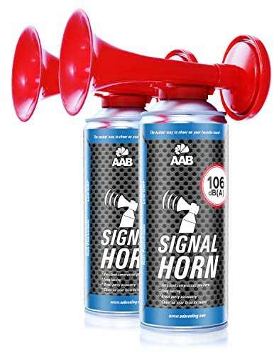 AAB Signal Horn 2X Druckluftfanfare Nicht brennbar-106 dB(A), Bis zu 120 Signale, Fanfare für Fußball EM 2024, Europameisterschaft, Gashorn, Presslufthupe, Stadionhupe, Fussball Trompete, Airhorn