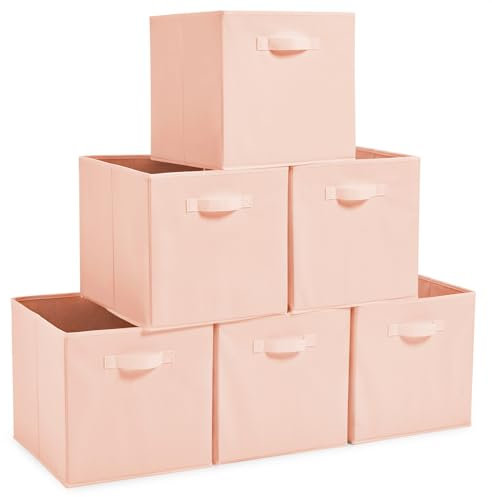EZOWARE 6er-set Aufbewahrungskörben, Behälter, faltbare Würfelboxen aus Stoff für Kinderspielzeug, Kinderzimmer-Organizer, Schrank, Zuhause – 33x37x33cm / Rosa
