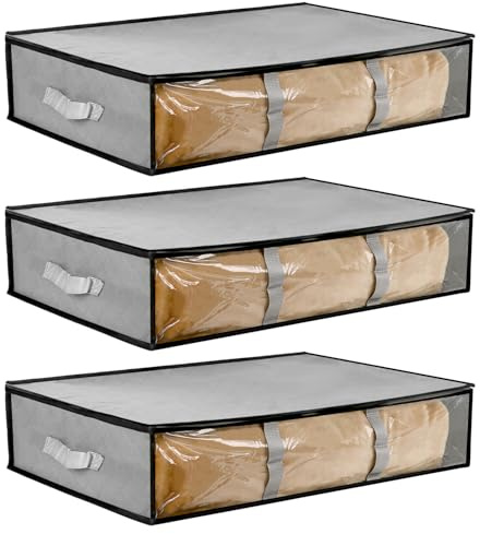 QWORK® 3 Stück Aufbewahrungstasche, Faltbare Unterbett Aufbewahrungsbox, aus Vliesstoff, 60 * 45 * 15cm, Luftdicht und Feuchtigkeitsschutz