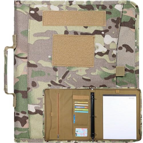 Bloc-Notes Étanche Porte-Livre Pochette Militaire Padfolio Classeur À Anneaux avec Organisateur De À Fermeture Éclair pour Dossier A4 Classeur Tactique pour Ordinateur Portable