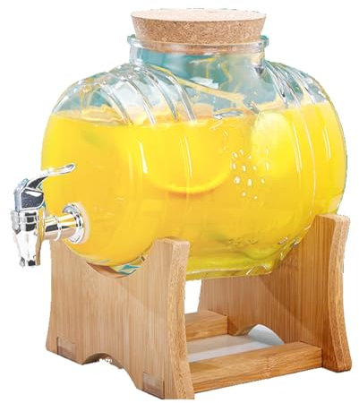 CYTBEK Glas-Getränkespender mit Zapfhahn und Ständer, 3 l/5 l Fass-Eisgetränkespender, Glas-Getränkespender, Kaltgetränkekesselbehälter für Kühlschrank, Eistee, Limonade, Bar, Party