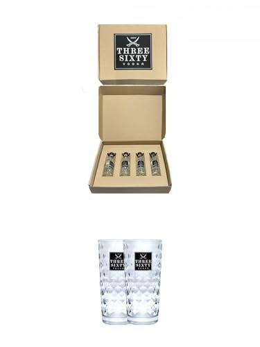 Three Sixty Vodka Set 4 x 4 cl Miniaturen im Geschenkkarton + Three Sixty Vodka Gläser 2 Stück