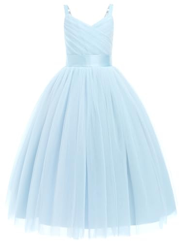 IDOPIP La Fille des Fleurs Princesse Robe Longue Plissée Mariage Demoiselle d'honneur Robe De Bal Broderie Fleur Dentelle élégante Col en V