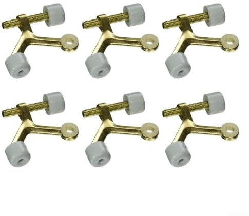 Polished Brass Hinge Pin Door Stops, Heavy Duty and Adjustable, 6 Pack