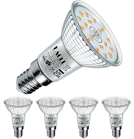 EACLL E14 LED Warmweiss 4.9W Ersetzt 70W Halogen Leuchtmittel, 4er-Pack. 630 Lumen 2700K Birnen, AC 230V Flimmerfrei Strahler, Abstrahlwinkel 120° Spot, Nicht Dimmbar Reflektorlampen