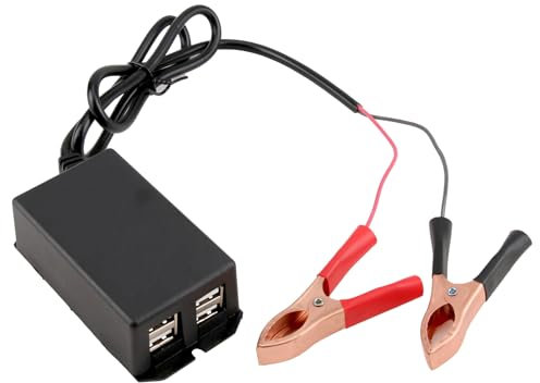 DC to USB Converter with Battery Alligator Clips,Motorcycle DC 12V-24V to 5V 3A Charging Adapter 4-Port Fast USB Multiport Charger for Phones Tablets GPS Cars Motorcycles Devices and More 70cm Cable