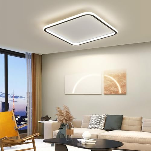 Mikeru 3000K Zeitgenössische Deckenleuchte 50cm, LED Quadratische Deckenbeleuchtung Warmweiße Deckenleuchte Badezimmer Deckenleuchten ohne Fernbedienung Küchen Licht für Wohnzimmer, Treppenhaus