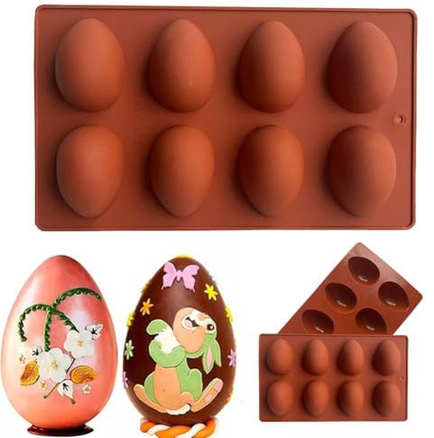 Ostereier-Form für Schokolade, 8 Mulden, eiförmige Silikonform, lebensmittelechte 3D-Formen, ofenfest, Backen, Kuchen-Set für Eier, Erdnussfüllung, 3D-Schokolade, Süßigkeiten, Gelee, Pudding, Seife,