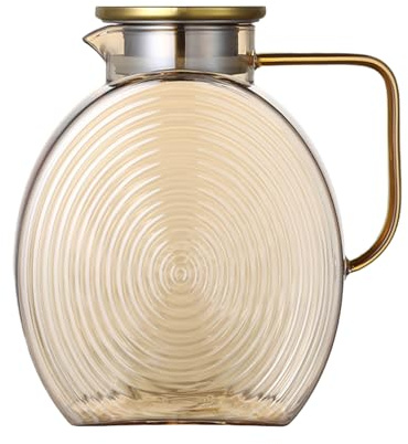 Kustimantu Tetera de cristal,jarra de jugo de vidrio 2 5L - recipiente de agua con tapa de acero inoxidable nevera jarra para zumos leche bebidas calientes café hogar cocina restaurante