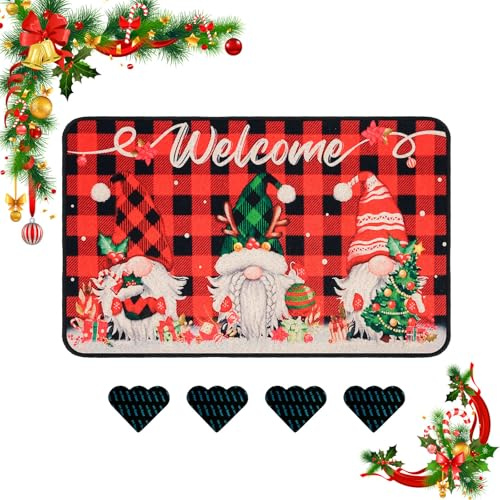 Axlyca Weihnachtsteppich Matten,40 * 60cm Weihnachten Fußmatten Weihnachten,rutschfest Weihnachtsmattens Weihnachtsteppich Mattens für Schlafzimmer,Flur,Wohnzimmer,Boden, Küche,Badezimmer,Teppich