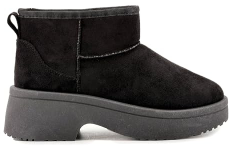 JOMIX Stivali Donna Invernali Caldi con Fodera in Pelliccia Sintetica Trocchetti Bassi con Tacco Camoscio Pelosi Comodi alla Caviglia Polacchini Imbottiti Inverno per Città e Guida WSB255313 Nero 38