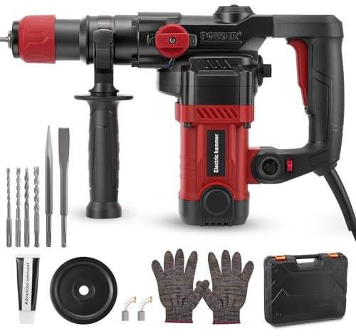 Yapasopu 1200W martello demolitore,5J Energia d'impatto,6 livelli regolabili,Velocità al minimo 1050 giri/min,con 4 punte SDS plus 6/8/10/12 mm, trapano multifunzionale Impugnatura antivibrante