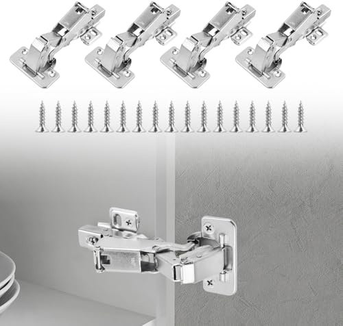 4 Unidades 180° Bisagra Hidráulica Puerta, Cierre Suave Bisagra Armario, Bisagras Puertas Cocina con Tornillos, Acero Laminado en Frío Plata Accesorio de Muebles para Puertas de Madera Armarios