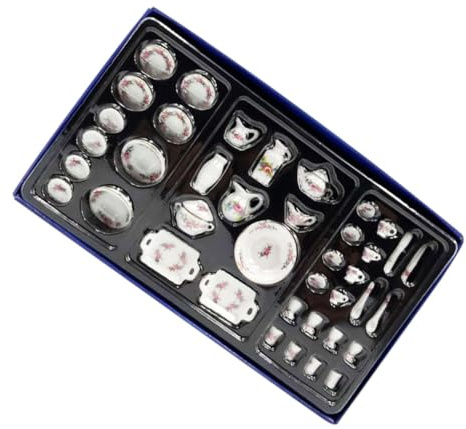 Vajilla en Miniatura de Cerámica para Casa 1/12, 1 Juego | Accesorios de Cocina Diminutos, Decoración para Mini House, Arreglo de Escena y Modelo Impresión Fresca