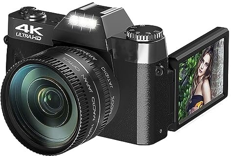Caméra De Photographie Numérique Compacte 4K WiFi Web Cam Vlog Enregistreur Vidéo Caméscope 48MP 3 Objectif Macro À Écran Rabattable Prend Netteté Fluidité(NO TF Card,Only Camera)