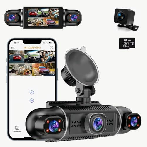Infinn Dashcam Auto 360 Grad, 4 Kameras, 1080p Full-HD, 64 GB, Loop-Aufnahme, Auslöser bei Unfall, 24h Parküberwachung, WiFi, Nachtsicht, G-Sensor, Bewegungsdetektor, 3 IPS-Display, Wasserdicht