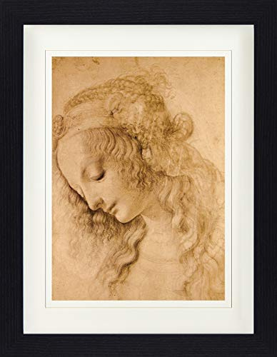 1art1 Leonardo Da Vinci Poster Weiblicher Kopf, Circa 1478 Gerahmtes Bild Mit Edlem Passepartout | Wand-Bilder | Im Bilderrahmen 40x30 cm