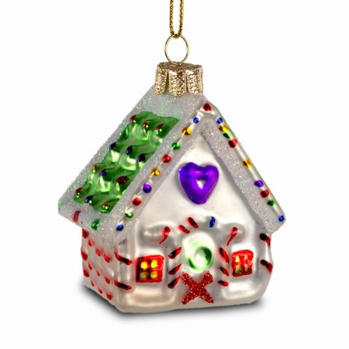 Sikora BS225 Christbaumschmuck Glas Ornament/HÄUSCHEN MIT ZUCKERSTANGEN - H:7cm