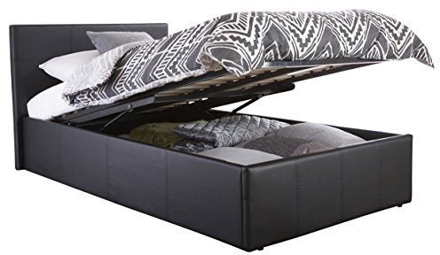 Right Deals UK SINGLE FAUX LEATHER OTTOMAN STORAGE GAS LIFT BED - BLACK