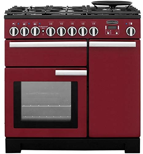 Rangemaster PDL90DFFCY/C Professional Deluxe Cranberry with Chrome Trim 90cm Dual Fuel Range Cooker