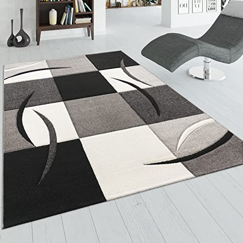 Paco Home Designer Teppich mit Konturenschnitt Muster Kariert in Schwarz Weiss Grau, Grösse:200x290 cm