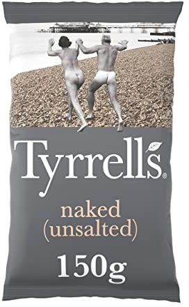 Tyrrells Crisps NAKED (NO SALT) 150g Sharing Bag - Hand-cooked & spun for an exquisite fresh taste. No artificial ingredients (No artificial flavour, colours or MSG)