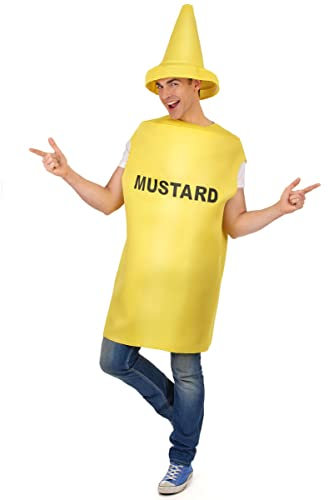 DEGUISE TOI - Déguisement pot de moutarde adulte - Combinaison - Coiffe - Taille Unique - Jaune - Déguisements adultes - 100% Polyester - Lavage à la main -