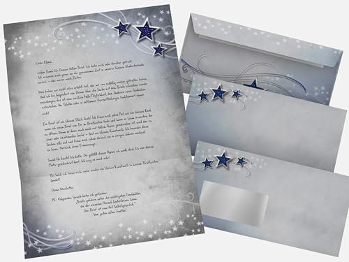 Weihnachtsbriefpapier mit Umschlag 100-tlg | Simply Stars | 50 Blatt Briefpapier DIN A4 | 50 DIN LANG-Kuverts OHNE FENSTER | weihnachtliches Briefpapier Set