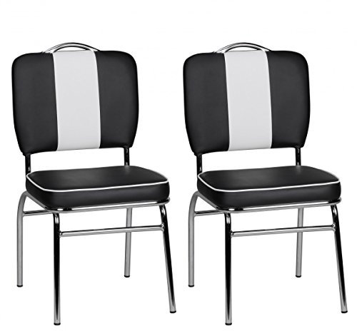 FineBuy 2er Set Esszimmerstuhl American Diner 50er Jahre Retro, Sitzfläche gepolstert mit Rücken-Lehne, Essstuhl