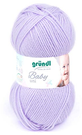 Gründl Baby uni Strickgarn (OEKO-TEX zertifizierte Baby Wolle, strapazierfähig und pflegeleicht, 70 % Polyacryl 30 % Polyamid, 50 g / 150 m, Nadelstärke: 3,5 - 4,5, 1 x 50 g), Flieder