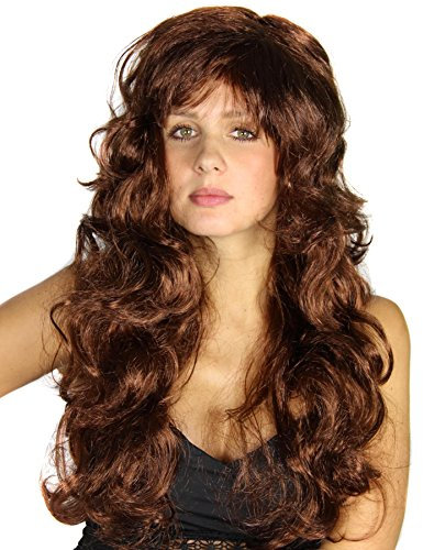 Braune Damen Langhaar Perücke gelockt – Popstar Look für Fasching, Karneval & Mottoparty