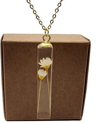 Gänseblümchen Margerite Natürlich Echte Blume 3D Würfel Resin 18K Vergoldet Ketten Halsketten mit Anhänger Damen Handmade