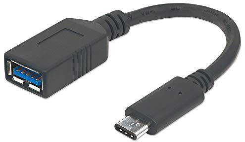 Manhattan USB-C to USB-A Cable, 15cm, Male to Female, Black, 5 Gbps (USB 3.2 Gen1 aka USB 3.0), 3A (fast charging), IF-Certified, SuperSpeed USB, Lifetime Warranty, Polybag