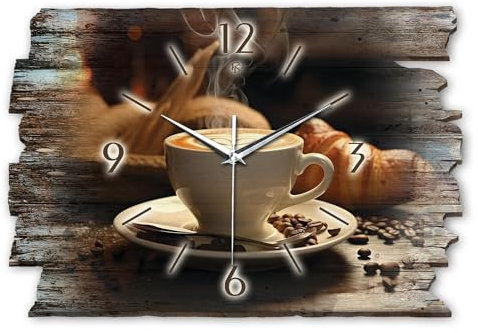 Kreative Feder Designer Wanduhr „Cappuccino“ aus Holz 40x27cm im Shabby Style Design - Designeruhr mit flüsterleisem Uhrwerk ohne Ticken (Cappuccino, leises Funkuhrwerk)
